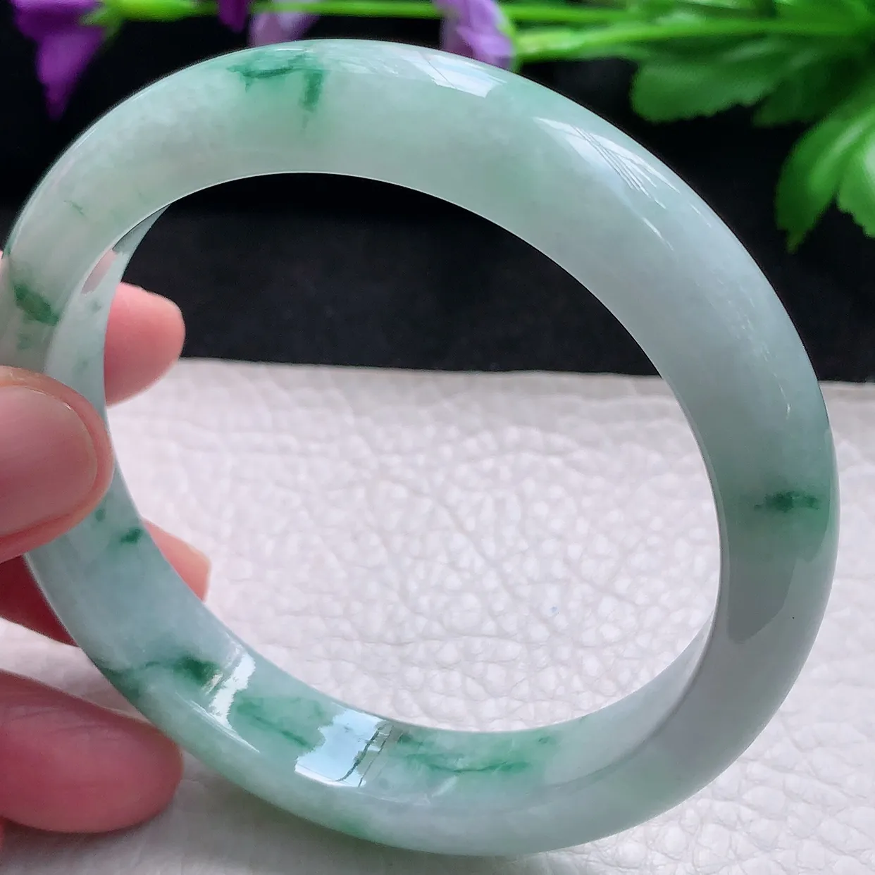 pj自然光52*12.8*8.8平安镯 天然缅甸翡翠a货手镯正圈小圈口镯子