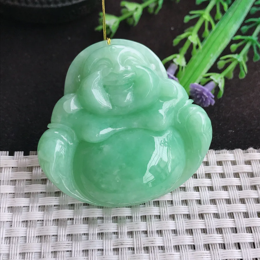 自然光48.5/50.5/12老坑温润满绿大佛公吊坠翡翠玉坠挂件
