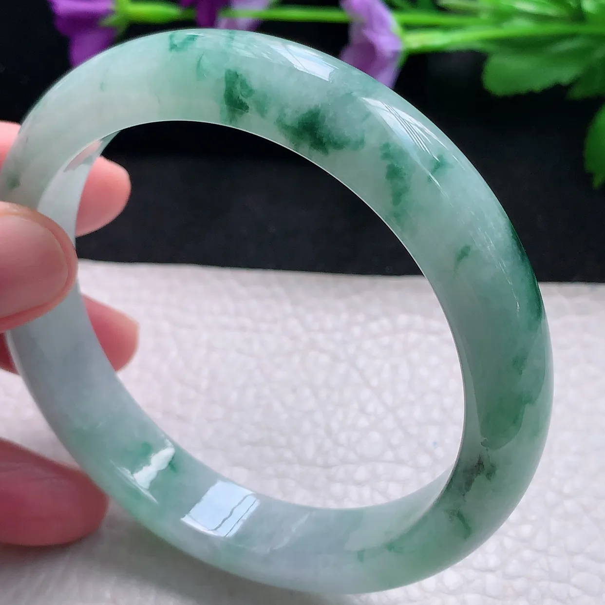 pj自然光52*12.8*8.8平安镯 天然缅甸翡翠a货手镯正圈小圈口镯子