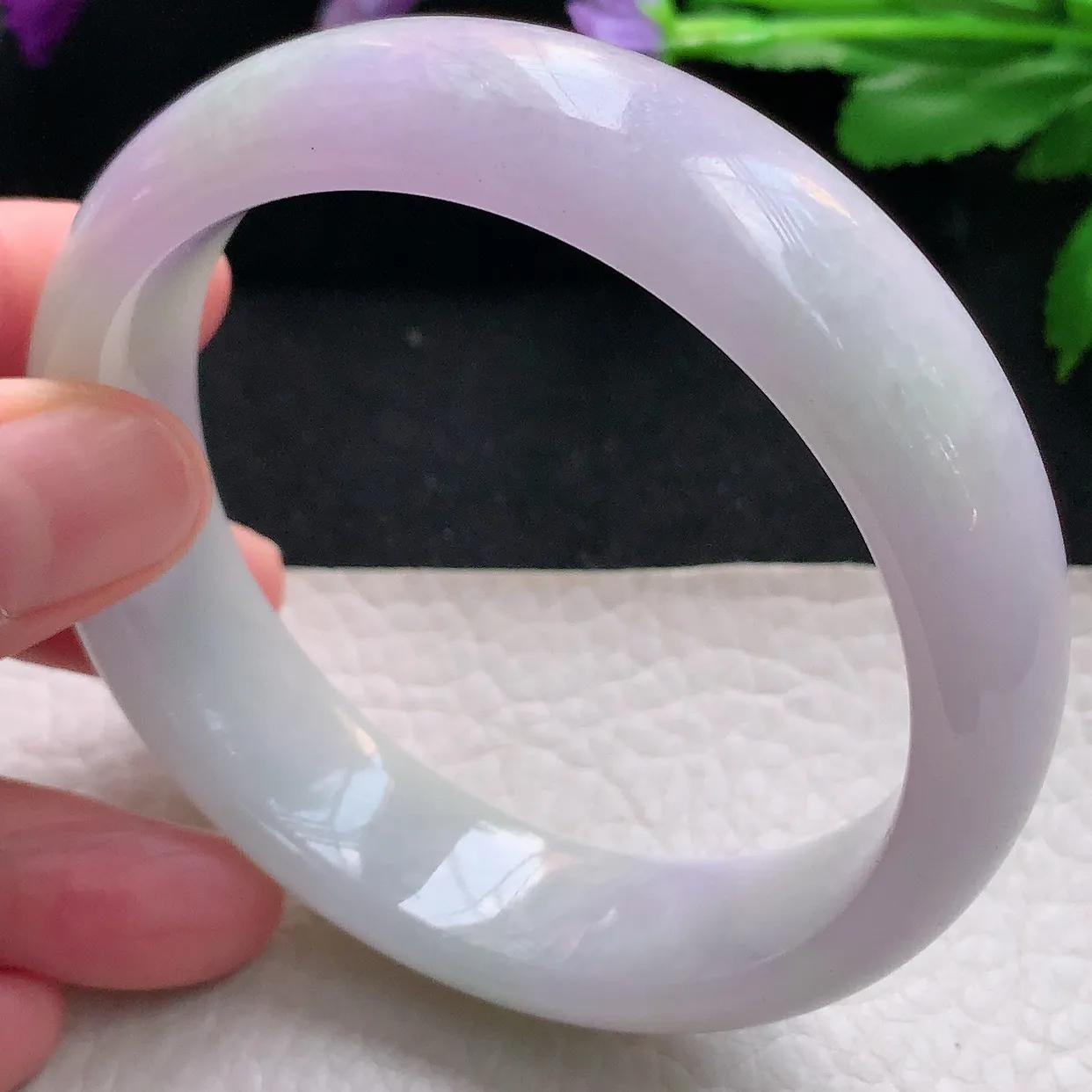 ss自然光60*16.6*7.8平安镯轮胎镯大圈口天然缅甸翡翠手镯双彩黄加紫正圈宽边镯子