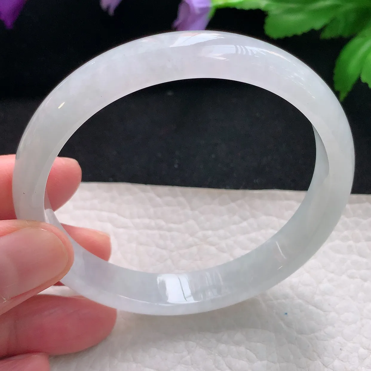 yh自然光60*11.2*6.5平安镯天然缅甸翡翠a货手镯白月光清透正圈宽边大圈口镯子