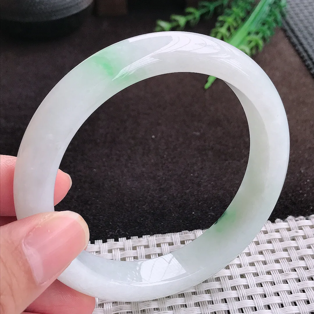 自然光63/12.8/9老坑冰胶水灵飘花大圈口手镯宽边翡翠玉镯美人镯