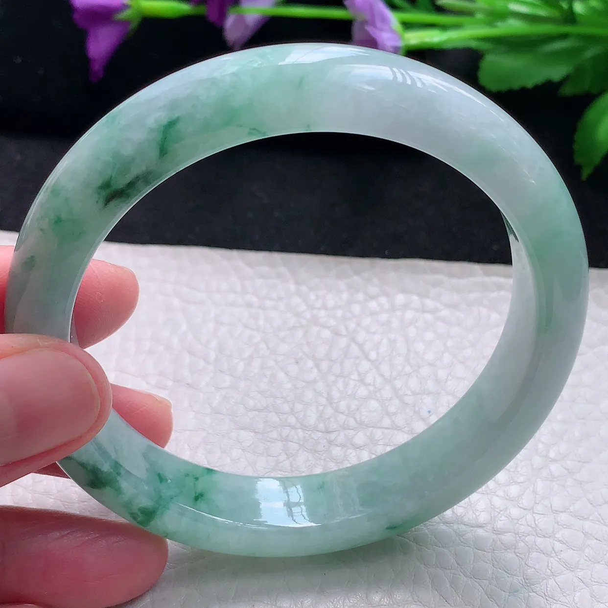 pj自然光52*12.8*8.8平安镯 天然缅甸翡翠a货手镯正圈小圈口镯子