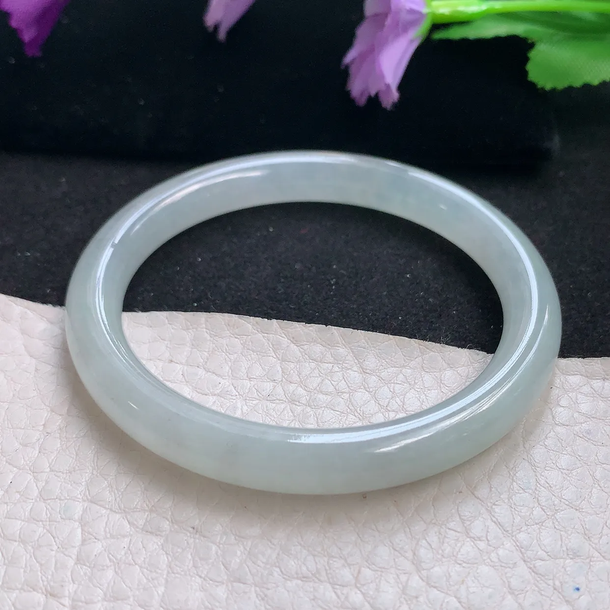 n自然光52*7.8*7.5圆镯 天然缅甸翡翠a货手镯白月光叮当镯子细圆条手镯