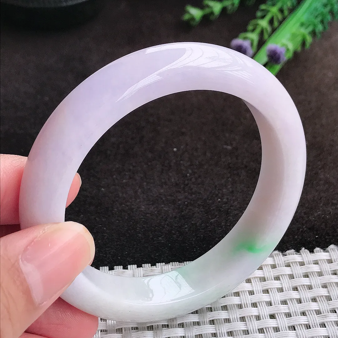 自然光57/12.8/8.8老坑秀气温润紫罗兰手镯宽边翡翠玉镯美人镯