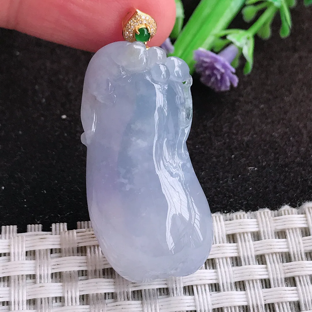 自然光38/18.8/11老坑18k金镶嵌冰润起胶紫罗兰福瓜吊坠翡翠玉坠挂件