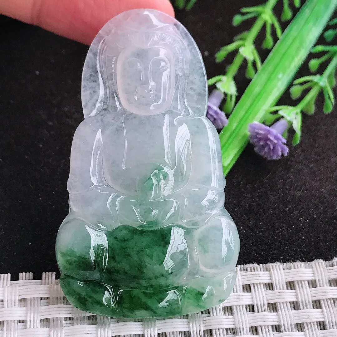 自然光55.7/33.3/4.6老坑冰胶果冻飘花观音菩萨吊坠翡翠玉坠挂件百搭