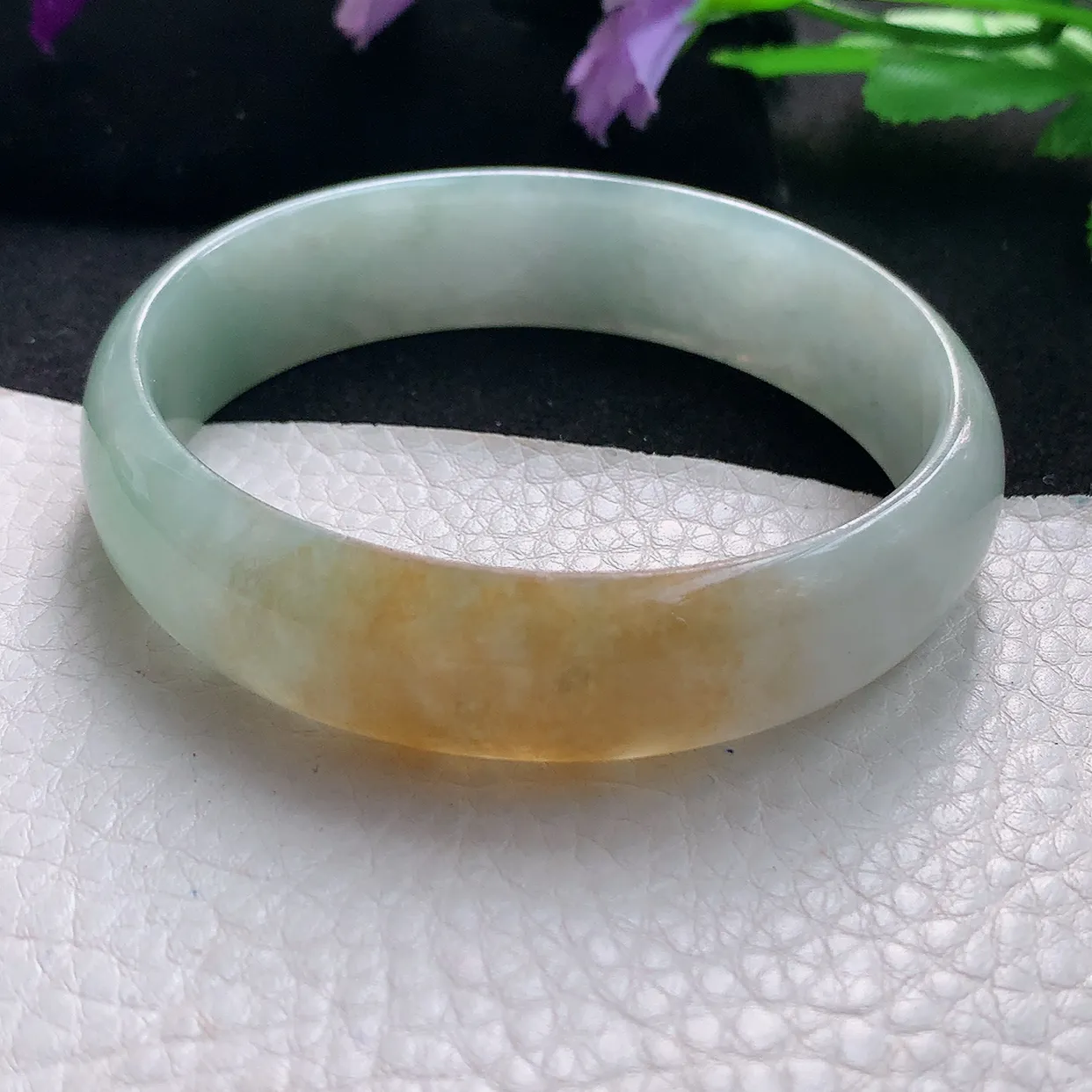 mq自然光60*15*5轮胎镯 天然缅甸翡翠a货手镯黄翡正圈宽边平安镯冰透镯子