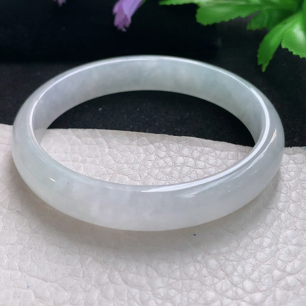 yh自然光60*11.2*6.5平安镯天然缅甸翡翠a货手镯白月光清透正圈宽边大圈口镯子