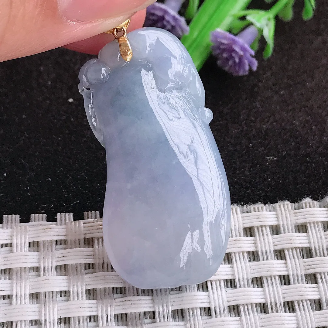 自然光38/18.8/11老坑18k金镶嵌冰润起胶紫罗兰福瓜吊坠翡翠玉坠挂件