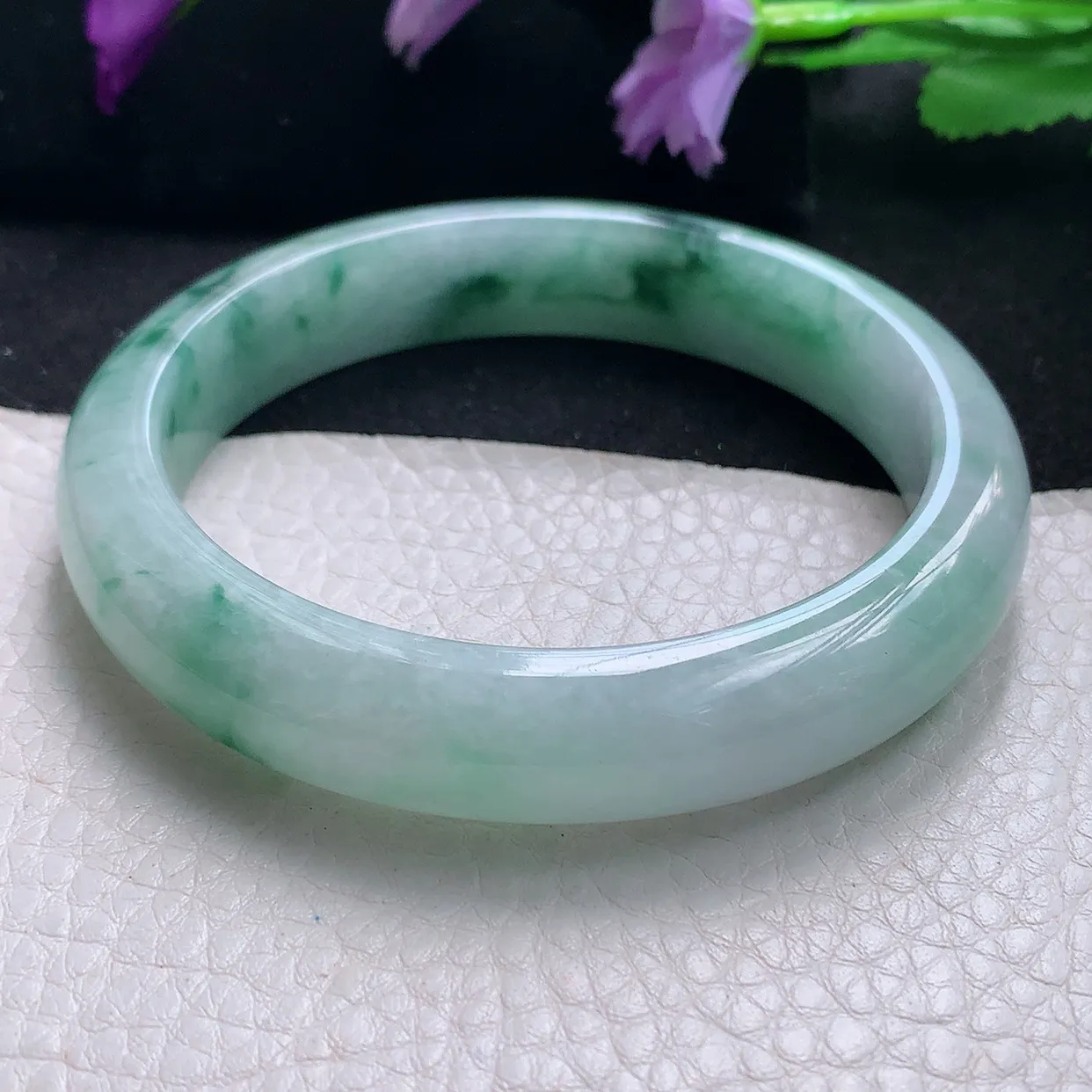 pj自然光52*12.8*8.8平安镯 天然缅甸翡翠a货手镯正圈小圈口镯子