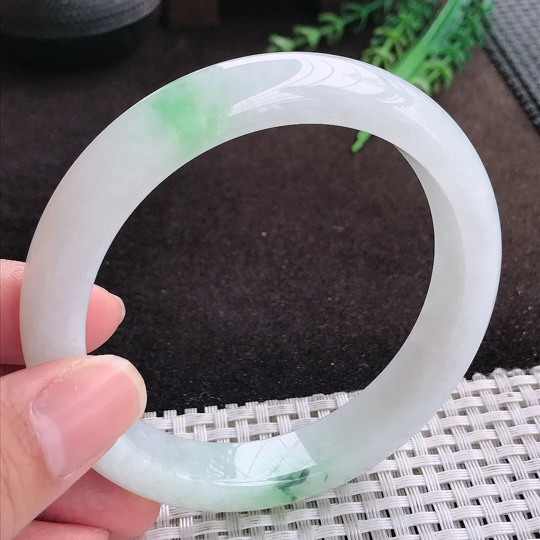 自然光63/12.8/9老坑冰胶水灵飘花大圈口手镯宽边翡翠玉镯美人镯