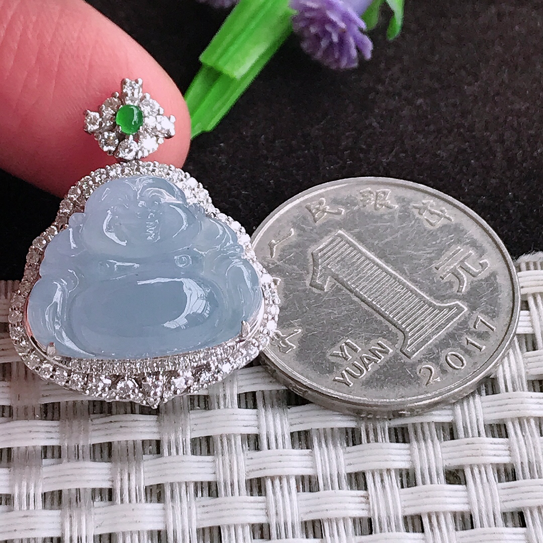 自然光28.2/22.2/13老坑18k金镶嵌冰紫罗兰佛公吊坠翡翠玉佛挂件