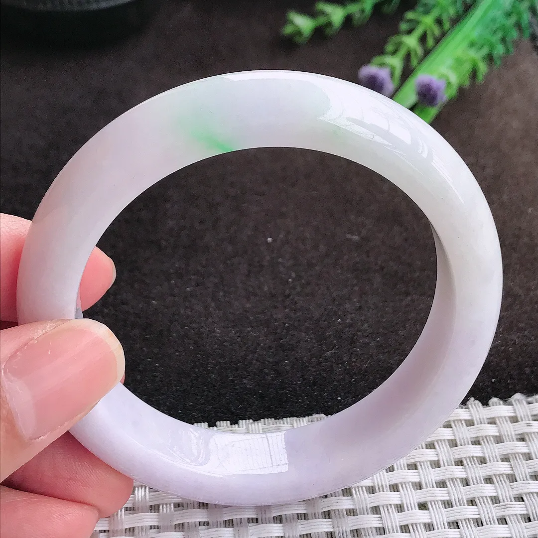 自然光57/12.8/8.8老坑秀气温润紫罗兰手镯宽边翡翠玉镯美人镯