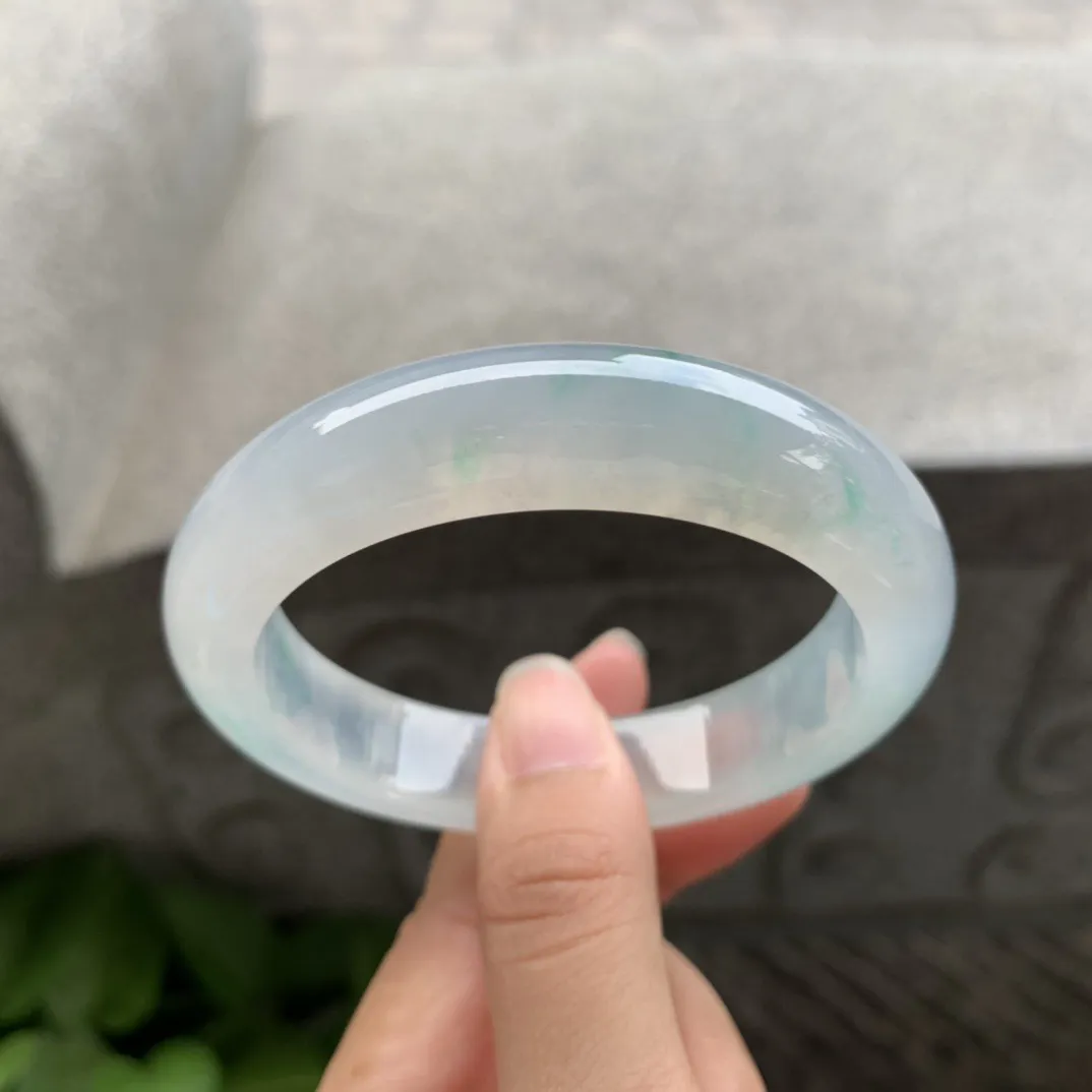 圈口 55.8-13.2-9 【冰玻种飘花正圈手镯】 正圈55 56可戴  冰透水润 起光