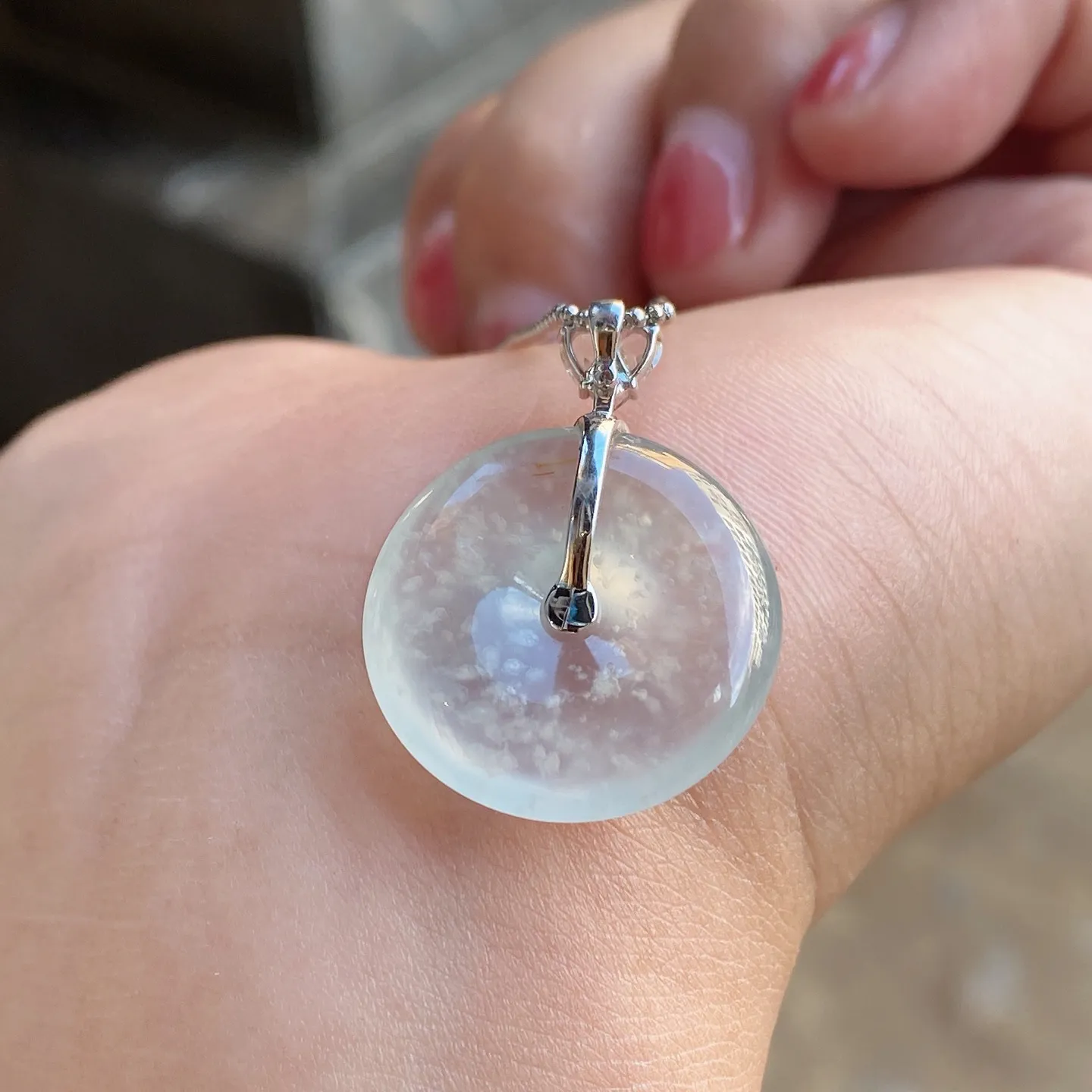 高冰种雪花棉平安扣吊坠 尺寸27.5-20.6-4.3毫米