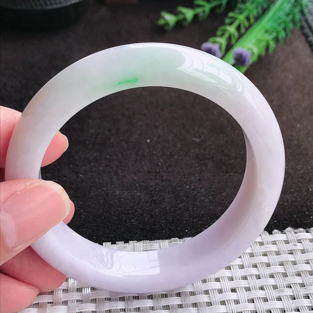 自然光57/12.8/8.8老坑秀气温润紫罗兰手镯宽边翡翠玉镯美人镯