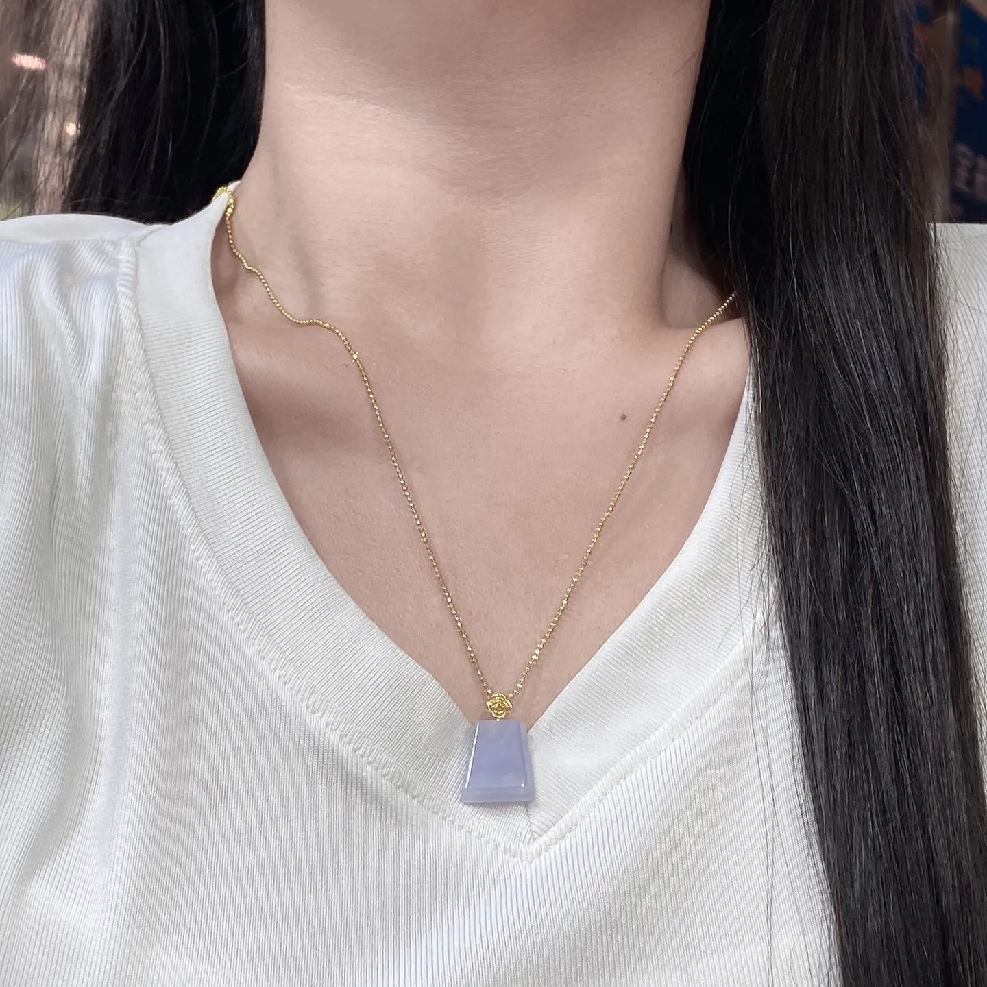 冰糯种紫罗兰无事牌吊坠 尺寸24.7-14.2-3.8毫米