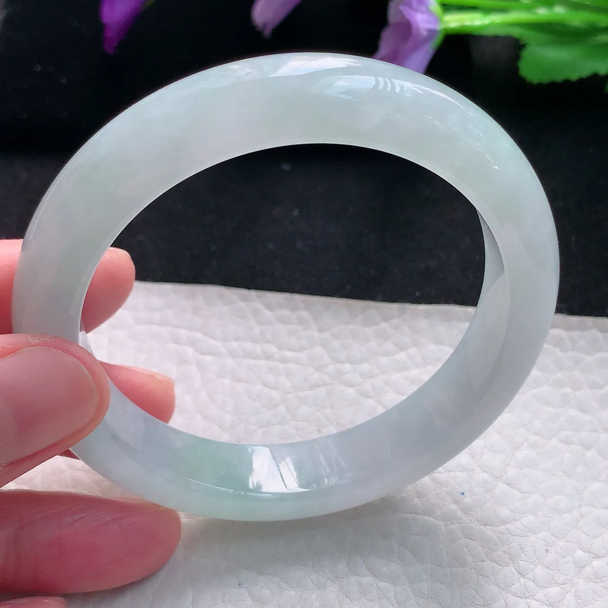 jm自然光56.5*12.5*8.7平安镯 天然缅甸翡翠a货手镯白月光正圈冰透镯子