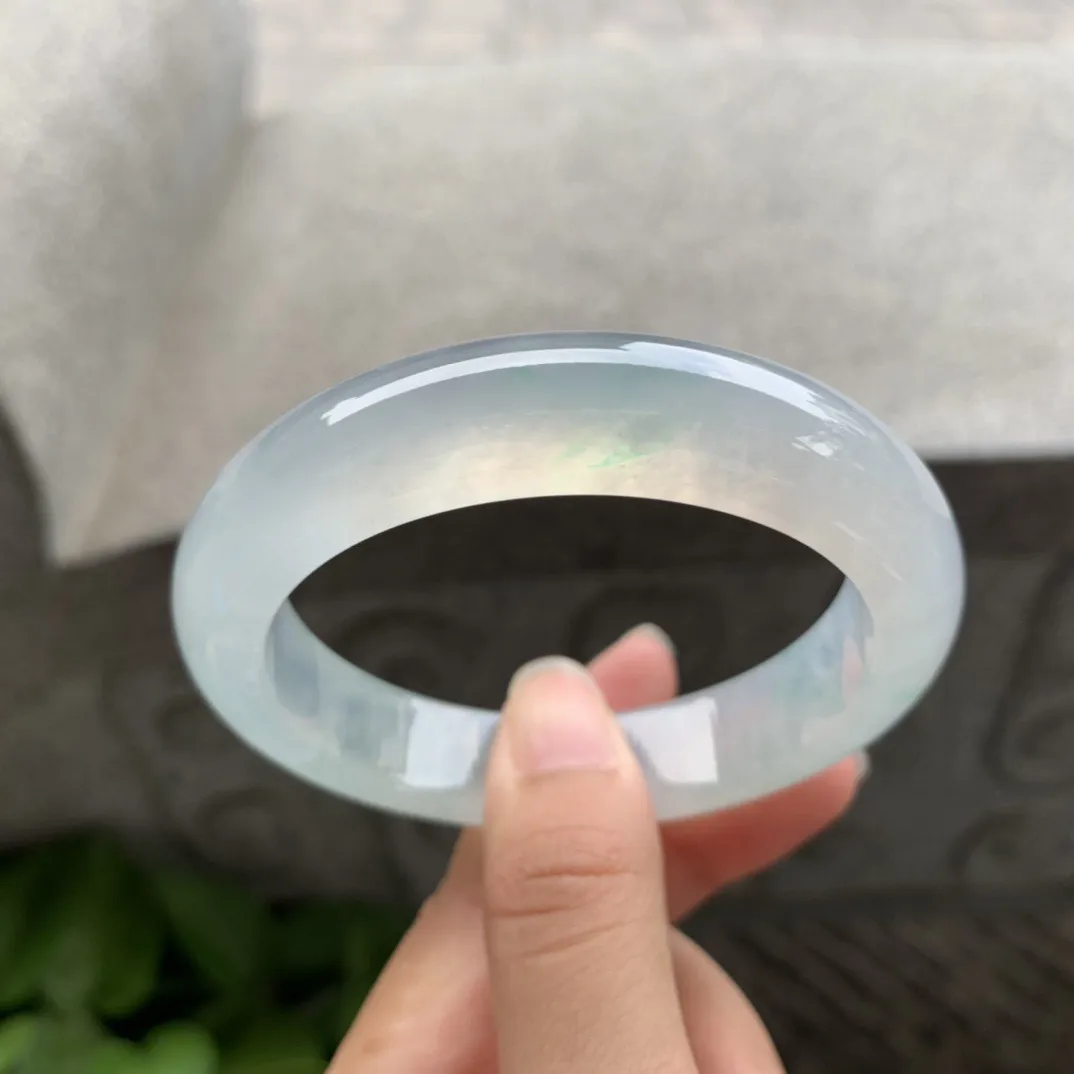 圈口 55.8-13.2-9 【冰玻种飘花正圈手镯】 正圈55 56可戴  冰透水润 起光