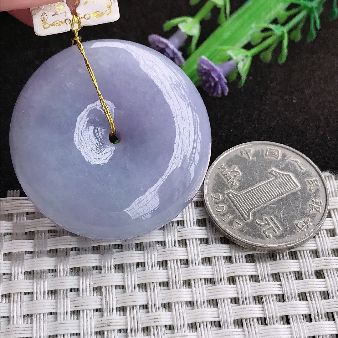 自然光38/11.3老坑温润浓郁紫罗兰饱满平安扣吊坠翡翠玉扣挂件