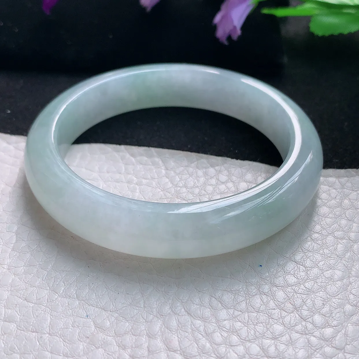 jm自然光56.5*12.5*8.7平安镯 天然缅甸翡翠a货手镯白月光正圈冰透镯子