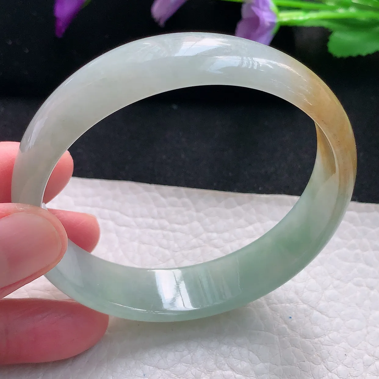 mq自然光60*15*5轮胎镯 天然缅甸翡翠a货手镯黄翡正圈宽边平安镯冰透镯子