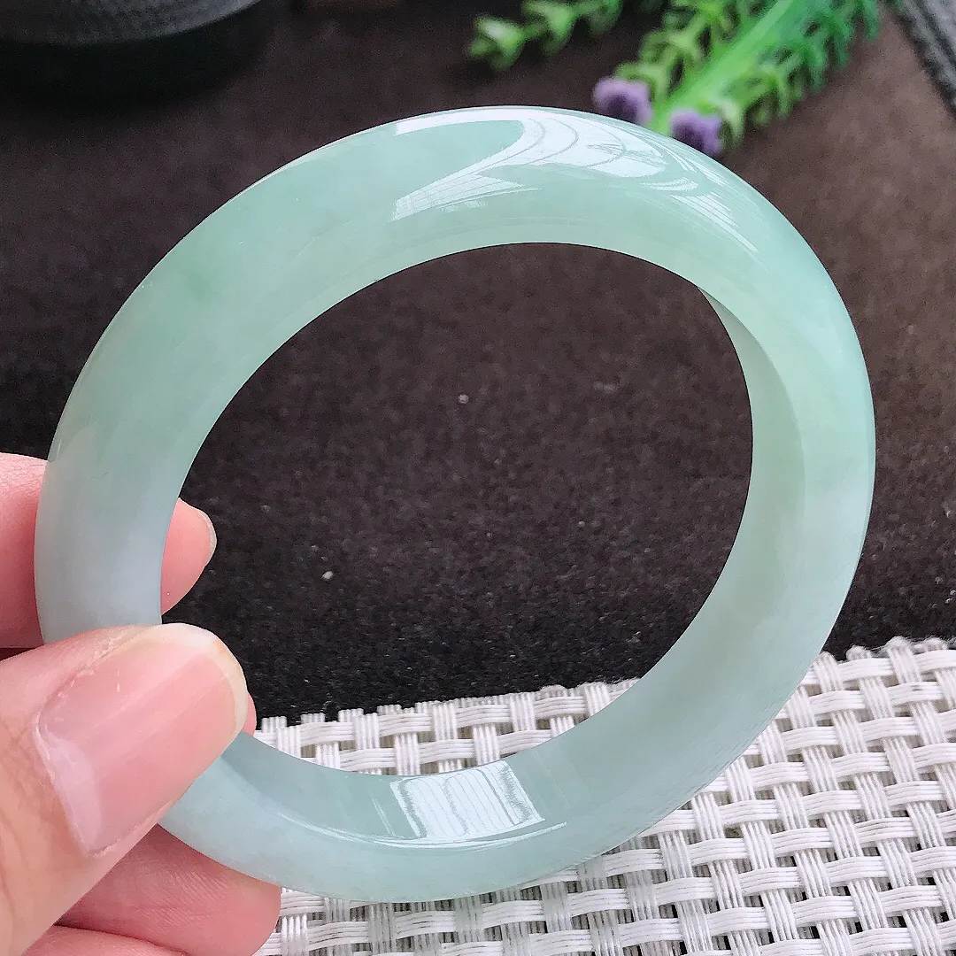 自然光57.5/12.3/9.3老坑冰胶果冻冰晴天空蓝手镯宽边翡翠玉镯美人镯