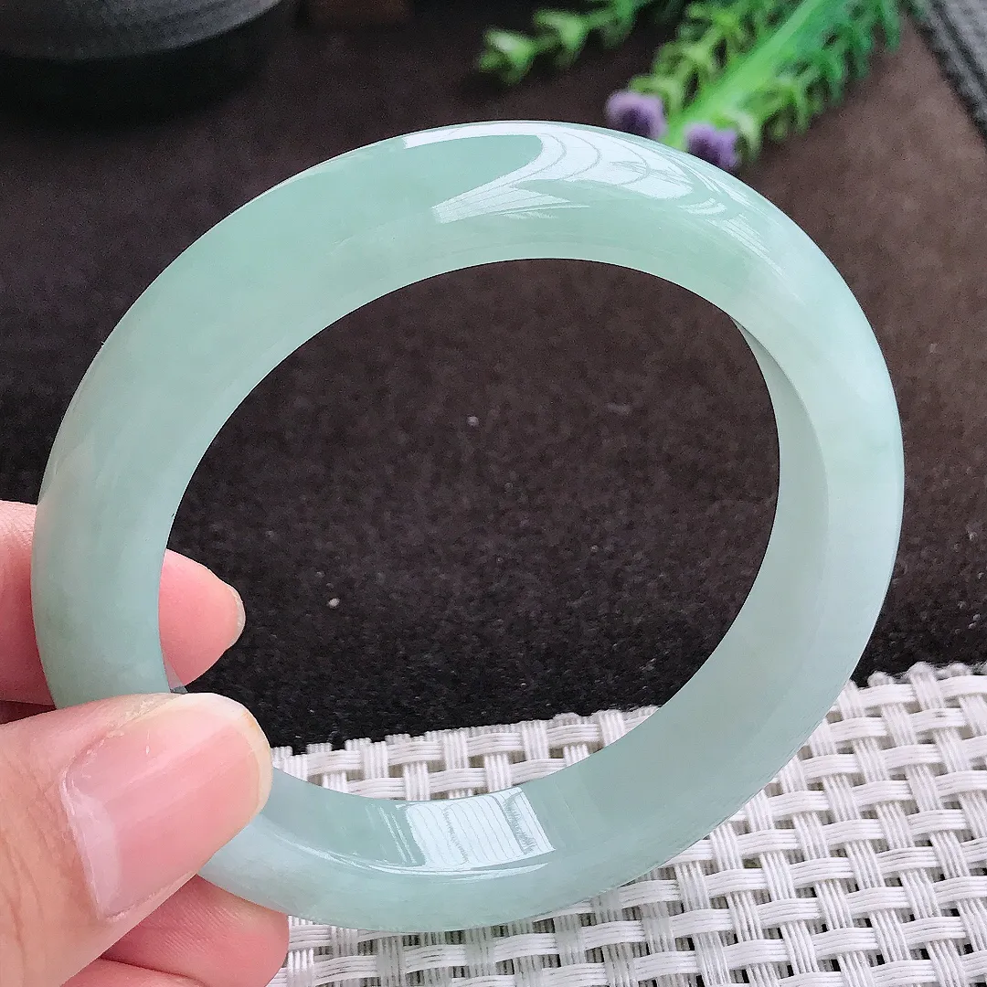 自然光57.5/12.3/9.3老坑冰胶果冻冰晴天空蓝手镯宽边翡翠玉镯美人镯