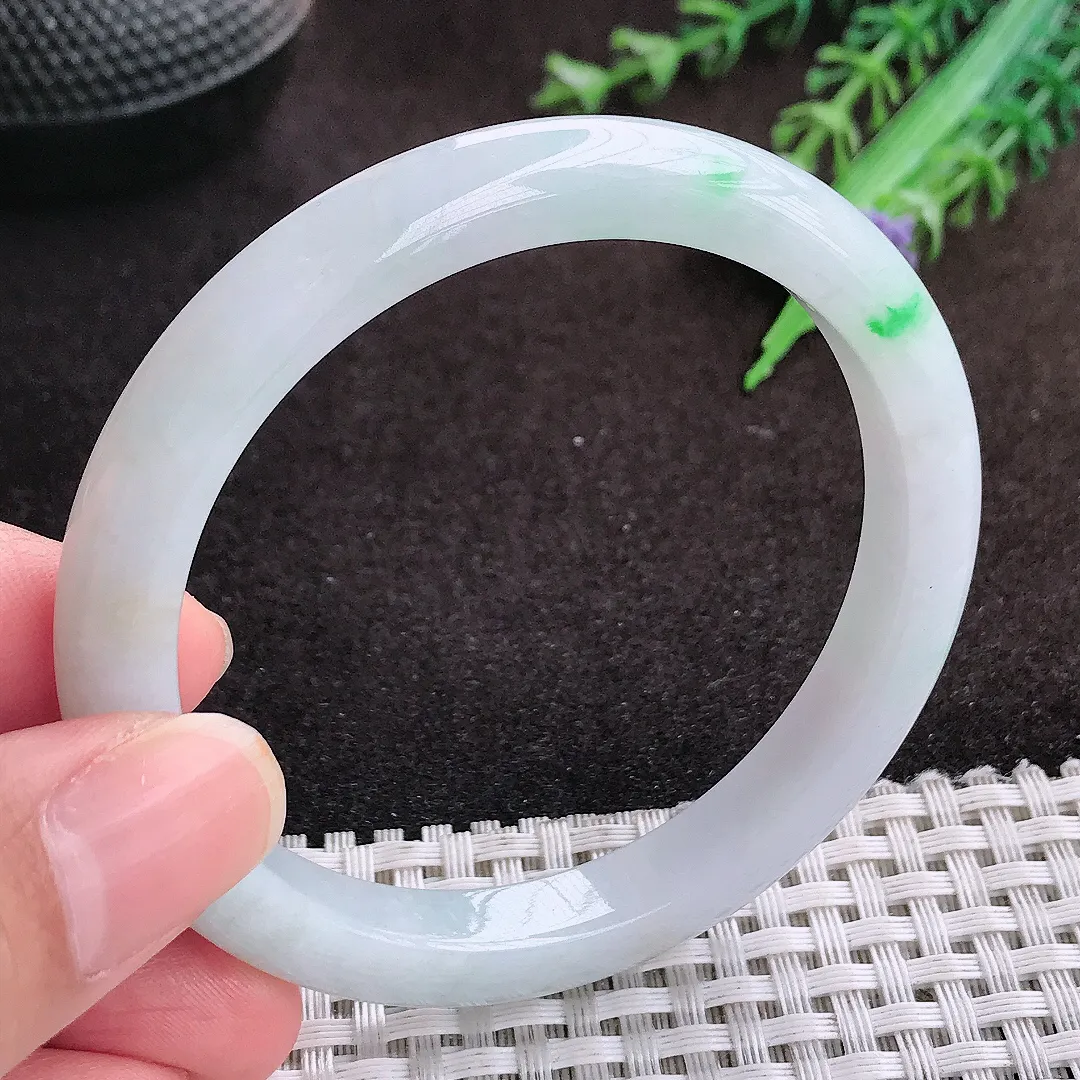 自然光55/8.7/7.4老坑精美冰润飘阳绿手镯宽边翡翠玉镯美人镯