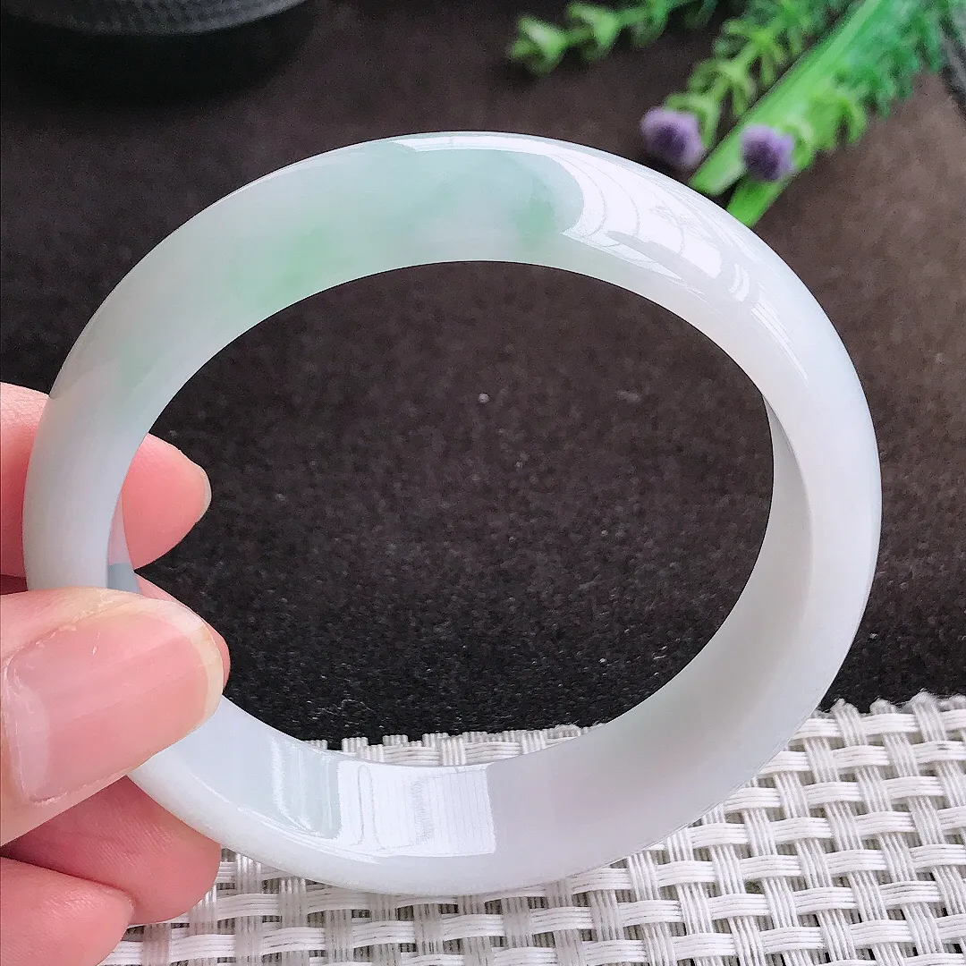 自然光58/15/7.6老坑冰润飘花轮胎手镯宽边翡翠玉镯美人镯