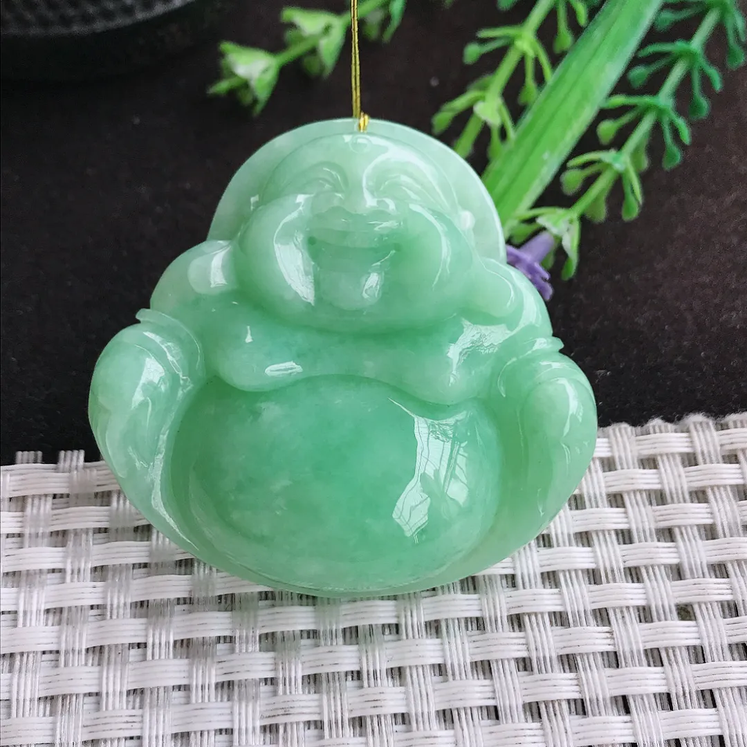 自然光48.5/50.5/12老坑温润满绿大佛公吊坠翡翠玉坠挂件