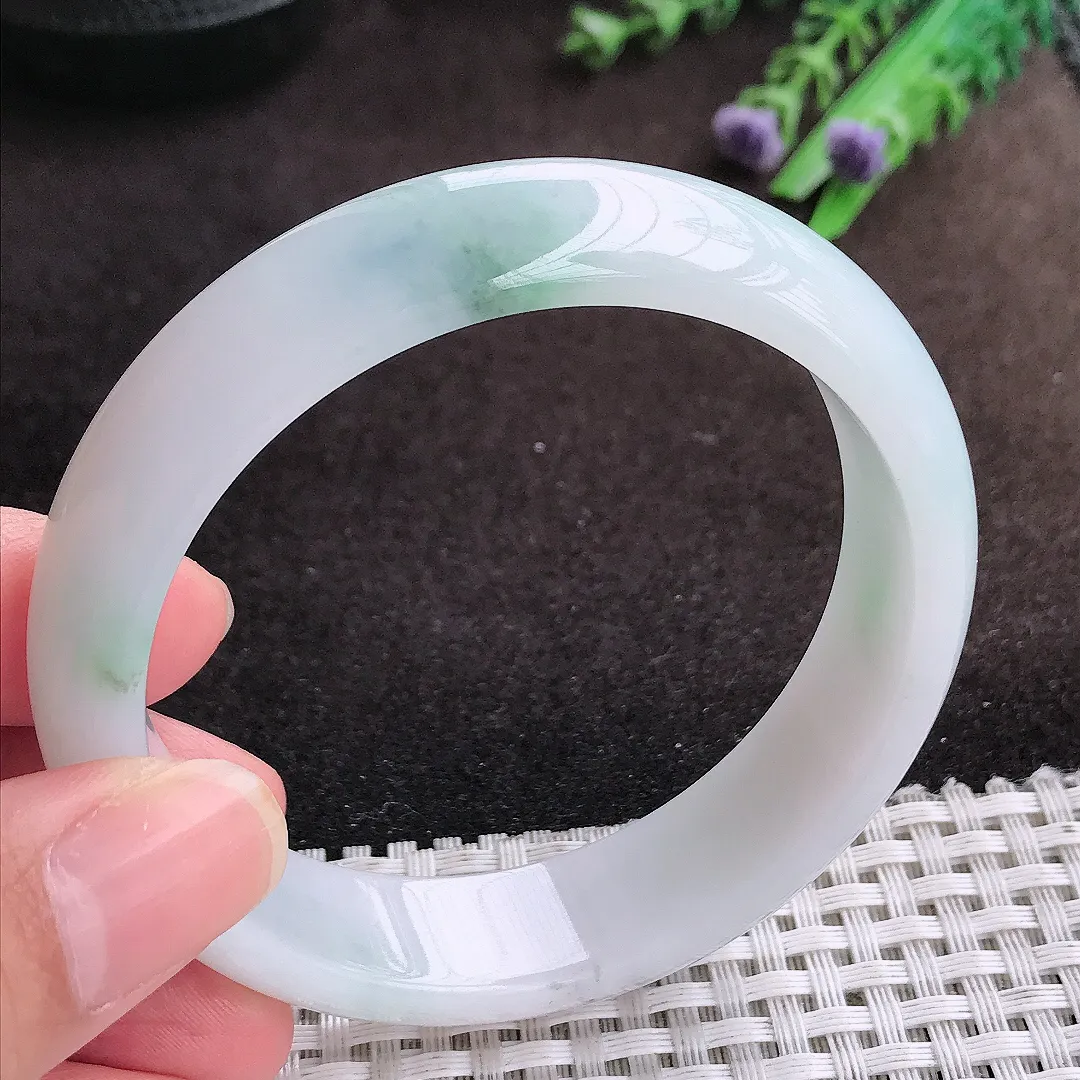自然光58/15/7.6老坑冰润飘花轮胎手镯宽边翡翠玉镯美人镯