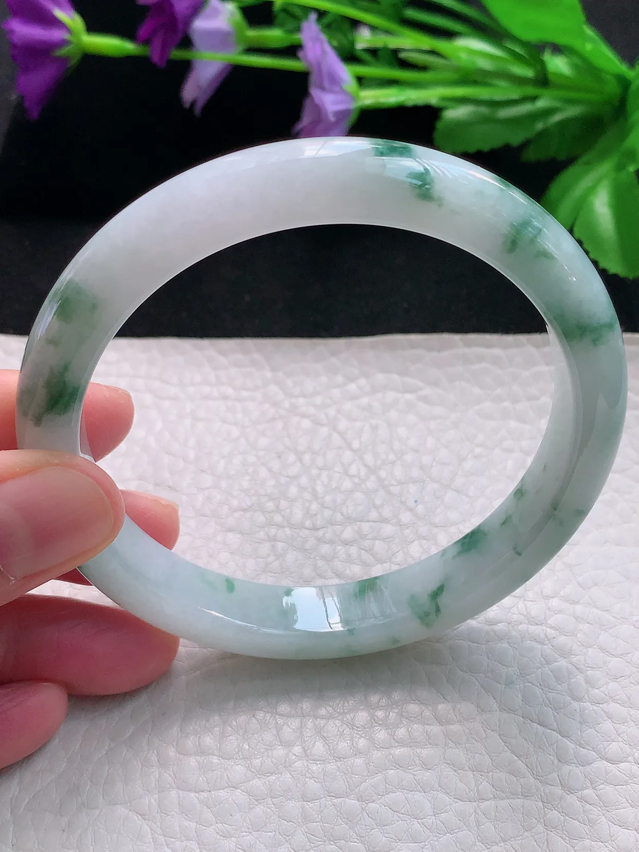 js自然光65*11.3*8.5平安镯大圈口天然缅甸翡翠手镯水润正圈宽边镯子