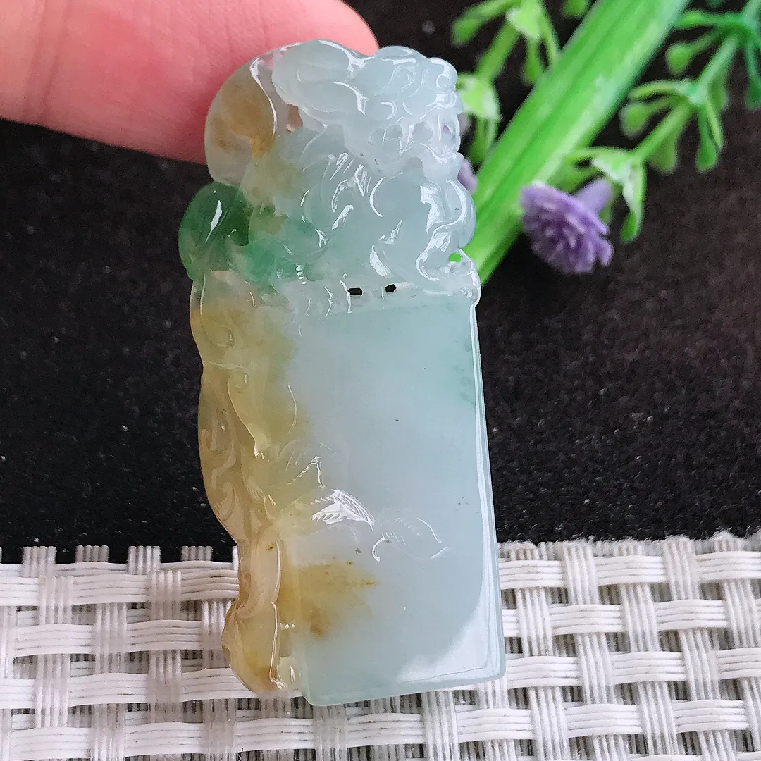 自然光47/19.8/11.6老坑冰润起胶福禄寿三彩貔貅印章翡翠玉百搭