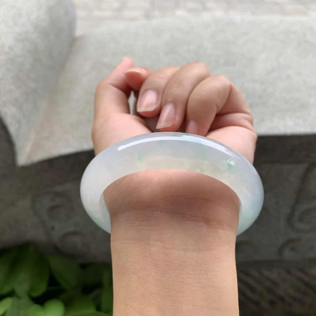 圈口 55.8-13.2-9 【冰玻种飘花正圈手镯】 正圈55 56可戴  冰透水润 起光