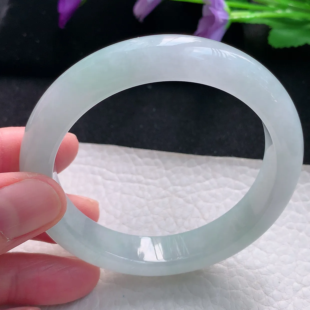 jm自然光56.5*12.5*8.7平安镯 天然缅甸翡翠a货手镯白月光正圈冰透镯子