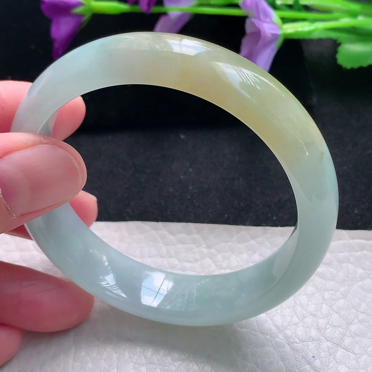 mq自然光55.5*14*7.3平安镯 天然缅甸翡翠a货手镯黄翡正圈宽边镯子