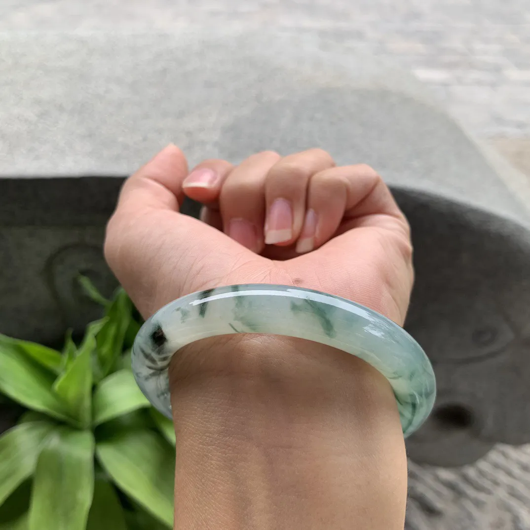 圈口54.5-10.7mm 【冰飘花圆条手镯】圆条54 55可戴