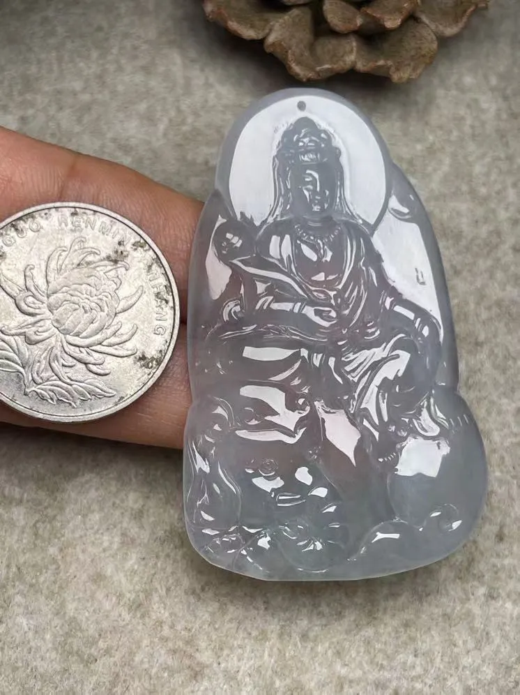 冰种【普贤菩萨】吊坠，种水好，玉质细腻 ，卖相好‘