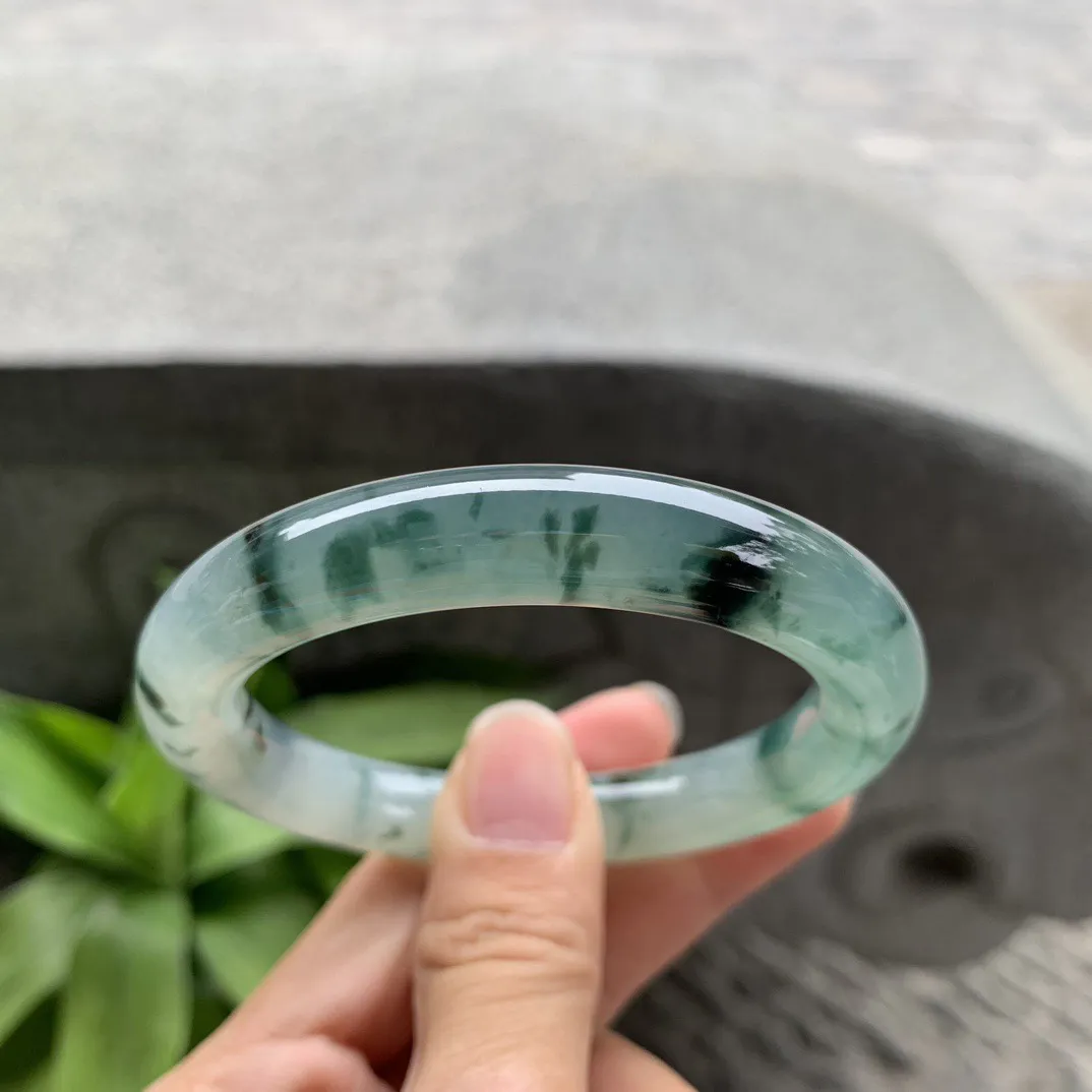 圈口54.5-10.7mm 【冰飘花圆条手镯】圆条54 55可戴