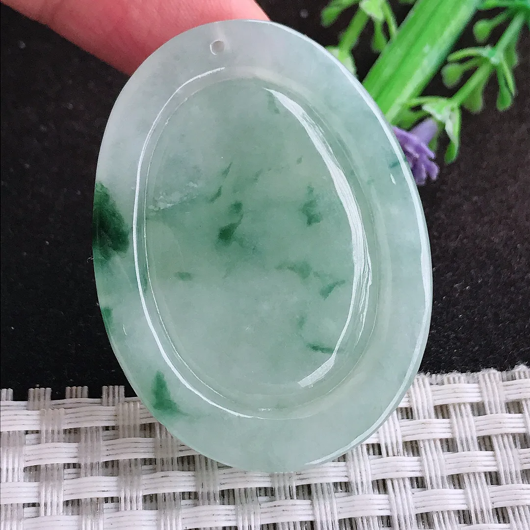 自然光48/35.7/8.5老坑冰胶水灵飘花赐福观音吊坠翡翠玉坠挂件百搭