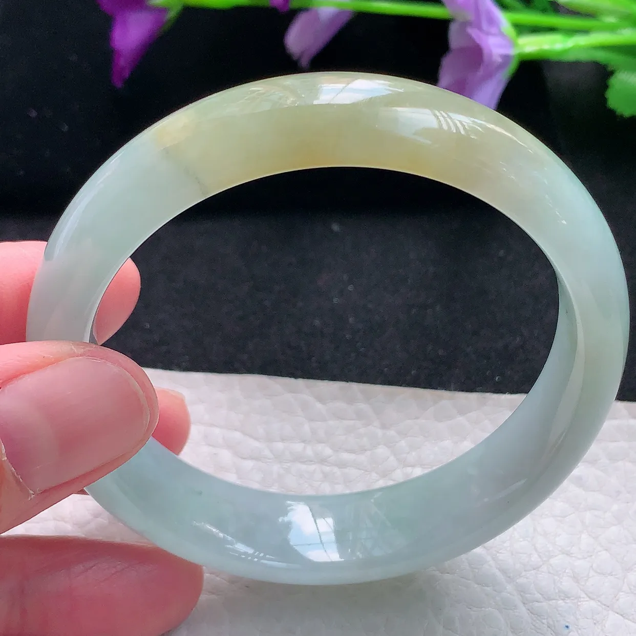 mq自然光55.5*14*7.3平安镯 天然缅甸翡翠a货手镯黄翡正圈宽边镯子