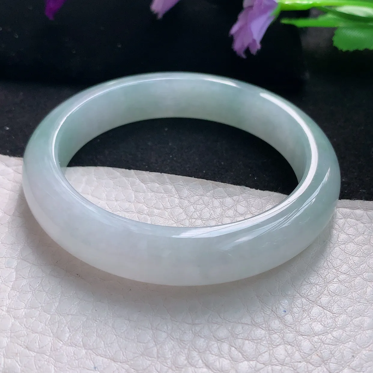 jm自然光56.5*12.5*8.7平安镯 天然缅甸翡翠a货手镯白月光正圈冰透镯子