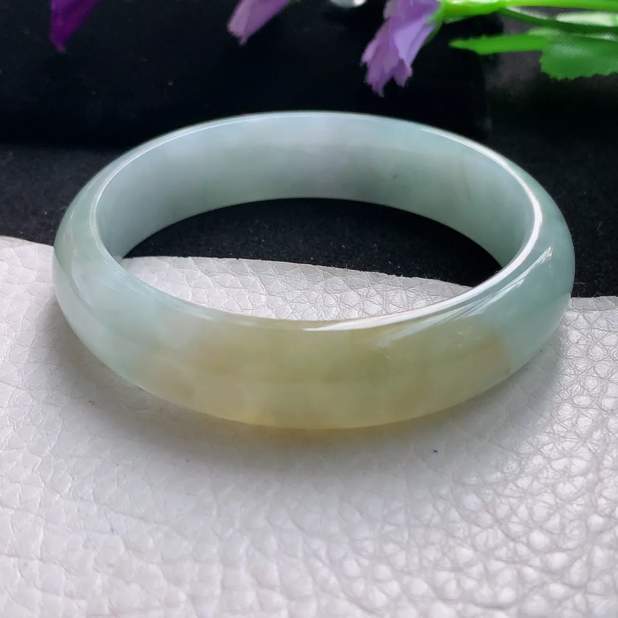 mq自然光55.5*14*7.3平安镯 天然缅甸翡翠a货手镯黄翡正圈宽边镯子