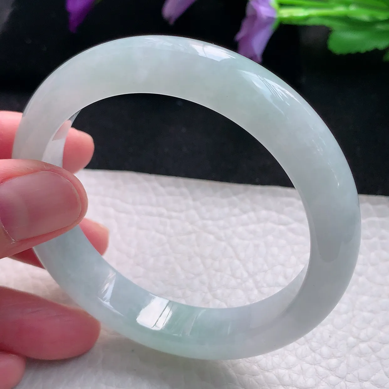 jm自然光56.5*12.5*8.7平安镯 天然缅甸翡翠a货手镯白月光正圈冰透镯子