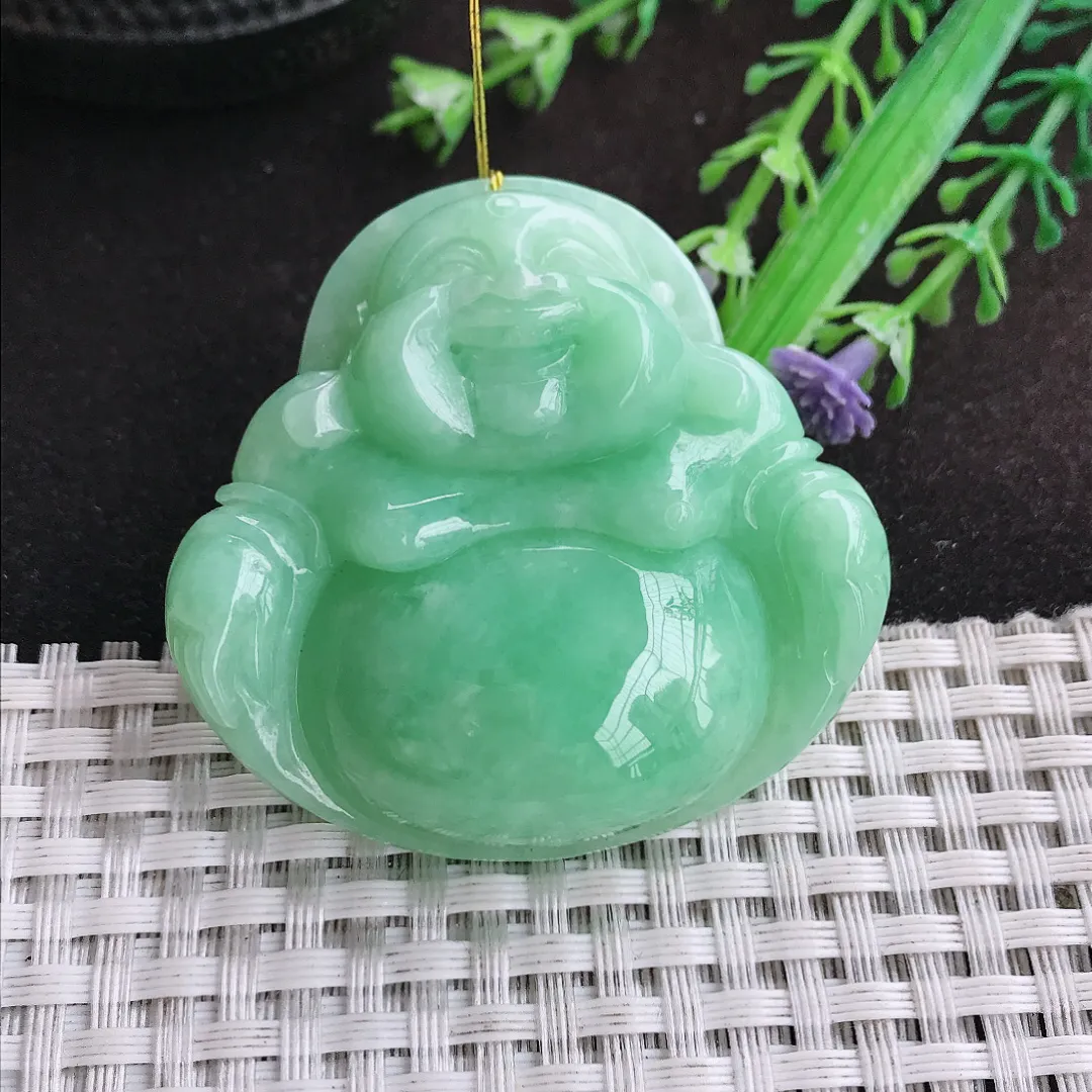 自然光48.5/50.5/12老坑温润满绿大佛公吊坠翡翠玉坠挂件