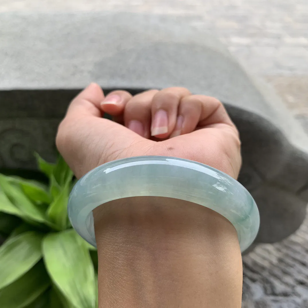 大圈口 58-14-8.7【冰蓝飘花正圈手镯】正圈58 59可戴