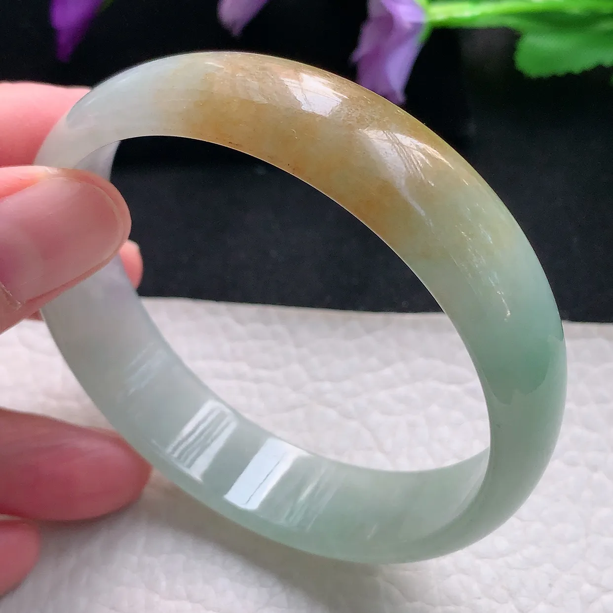 mq自然光60*15*5轮胎镯 天然缅甸翡翠a货手镯黄翡正圈宽边平安镯冰透镯子
