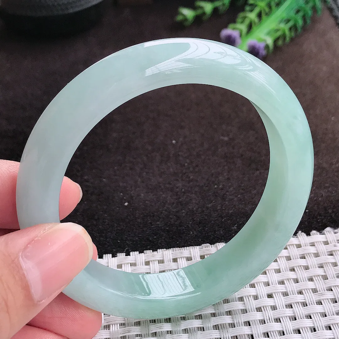 自然光57.5/12.3/9.3老坑冰胶果冻冰晴天空蓝手镯宽边翡翠玉镯美人镯